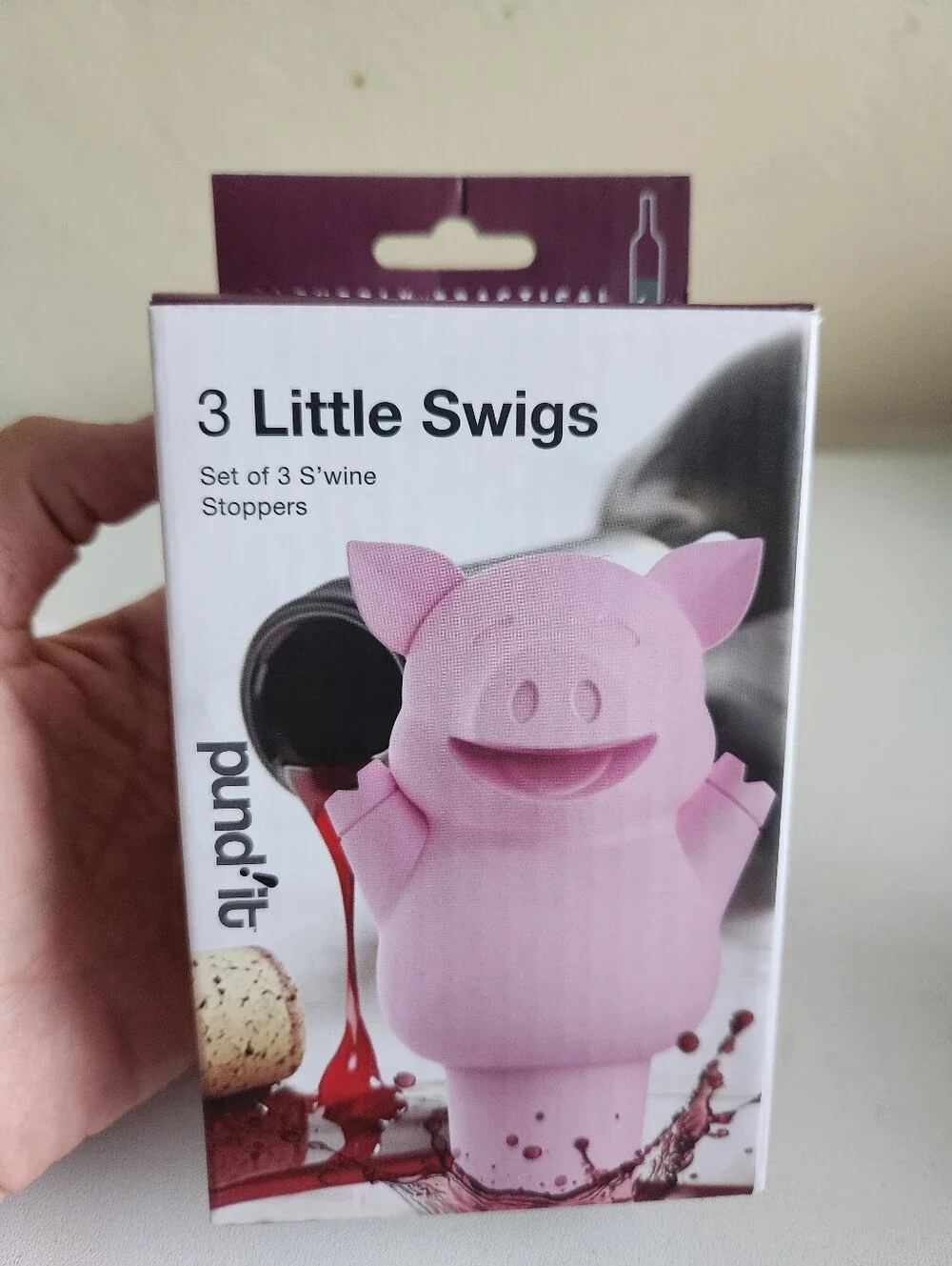 Set Of 3 Little Swigs Pink Pig Wine Bottle Stoppers